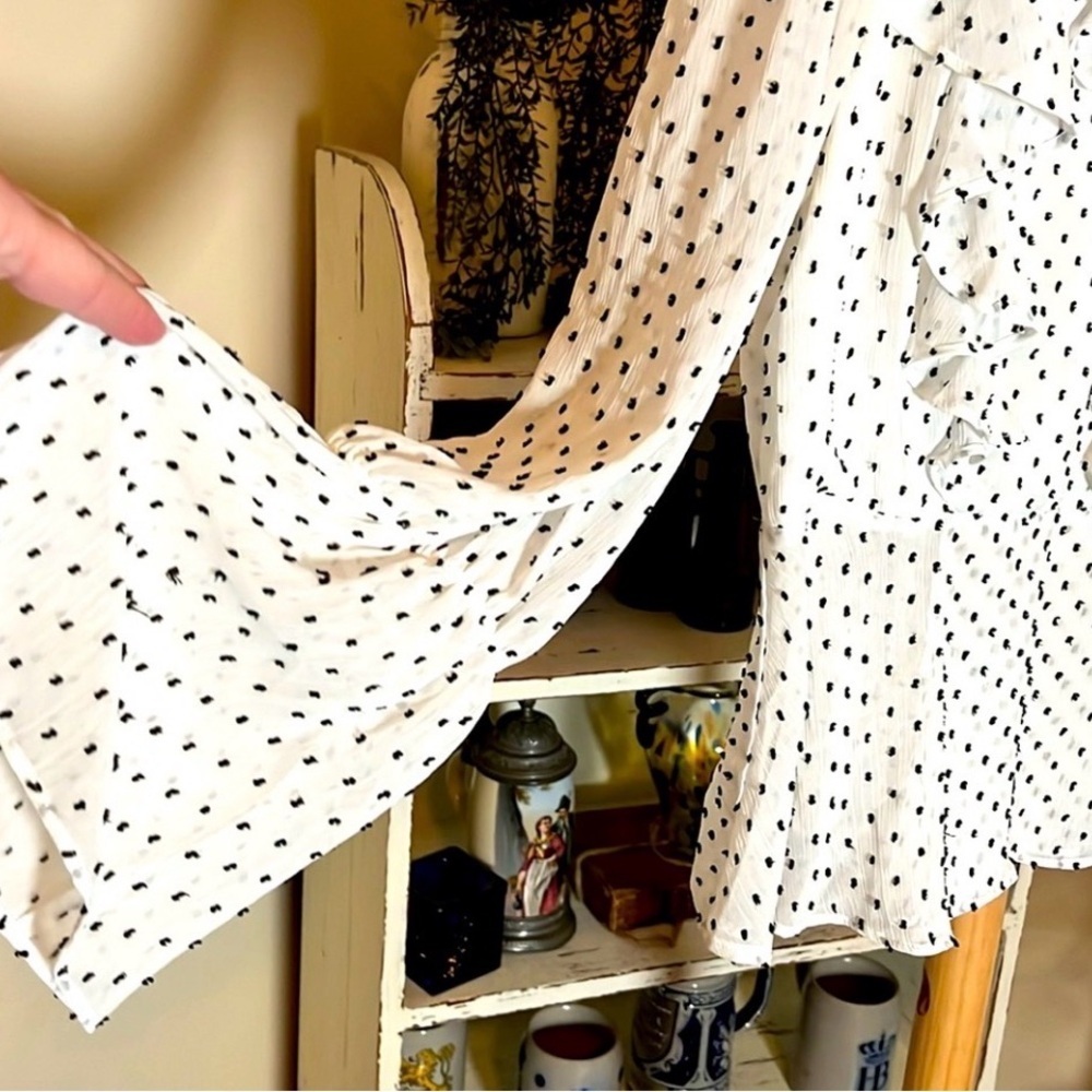 White Polka Dot Ruffle Blouse - Picture 8 of 10